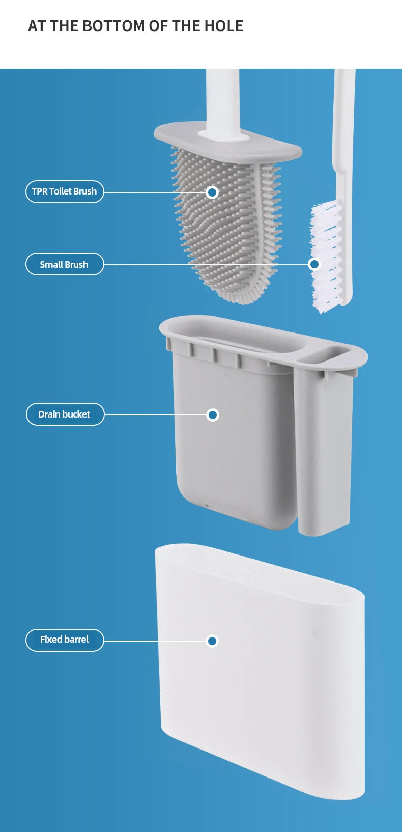Wall Hanging Toilet Cleaning WC Brush Holder Long Handled Silicone Water Proof Quick Drying Soft Bristles Bathroom Accessories