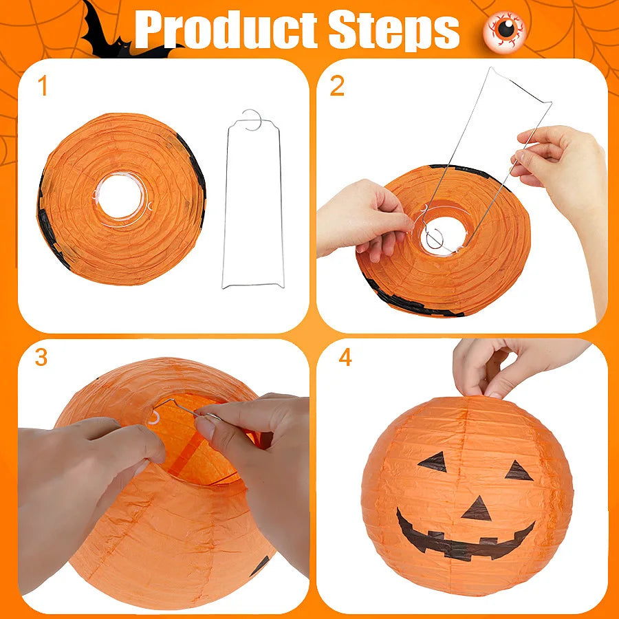 Unidades de farolillos de papel colgantes para Halloween, ideales para decorar el hogar, interiores, exteriores o el jardín; adornos y accesorios con temática de calabazas de terror para fiestas de Halloween.