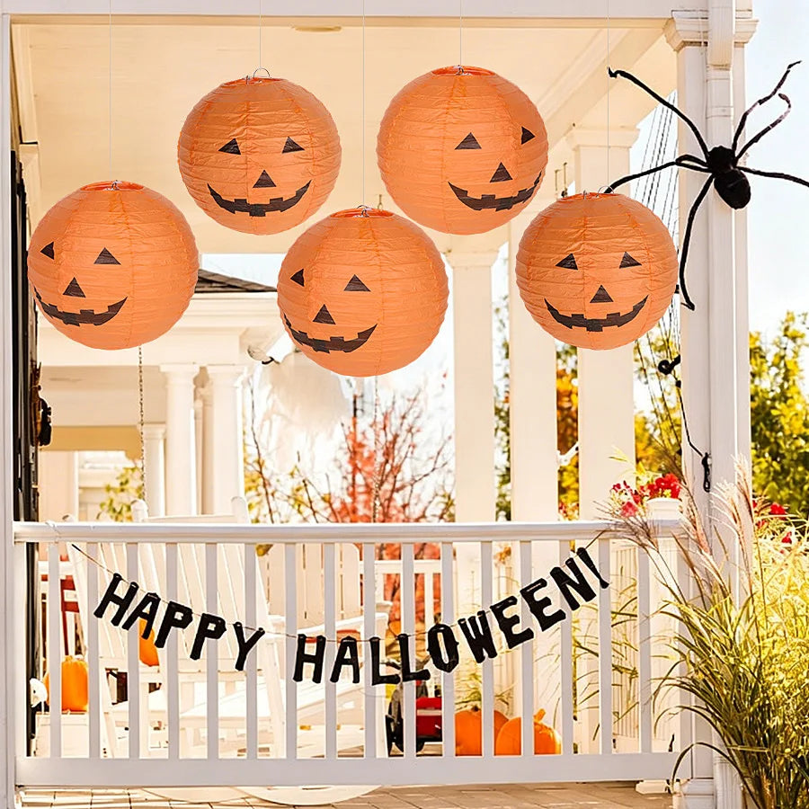 Unidades de farolillos de papel colgantes para Halloween, ideales para decorar el hogar, interiores, exteriores o el jardín; adornos y accesorios con temática de calabazas de terror para fiestas de Halloween.