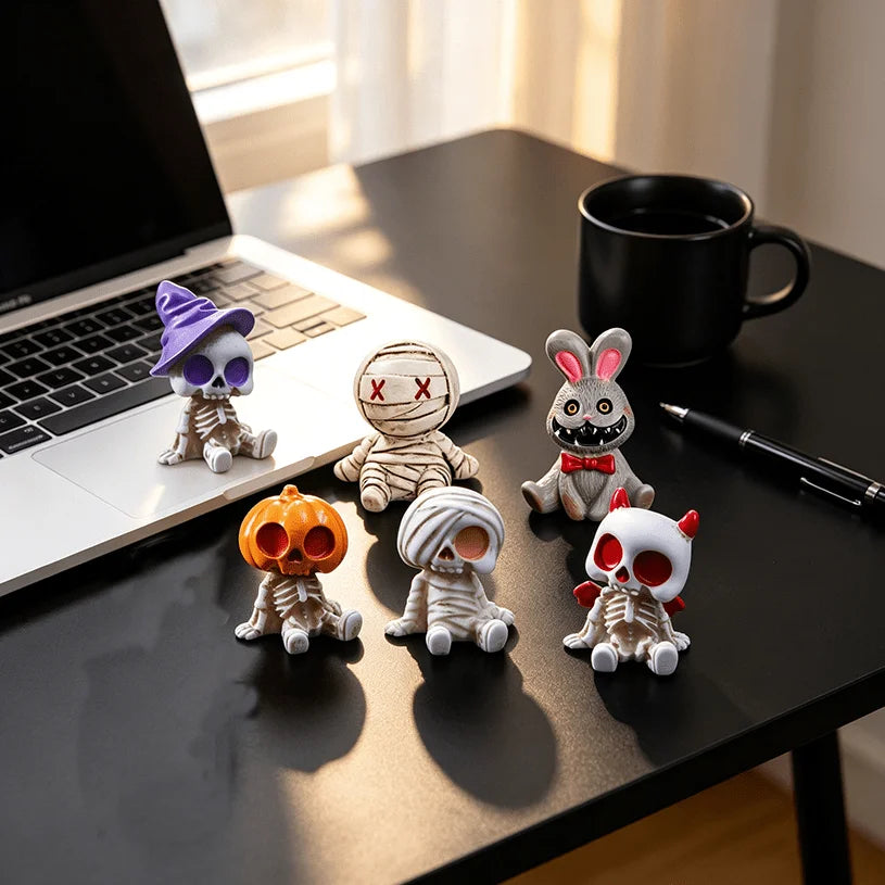 6 figuras de resina para Halloween (esqueletos y momias) – Mini estatuas para micro paisajismo, bonsáis, decoración de coches o escritorios