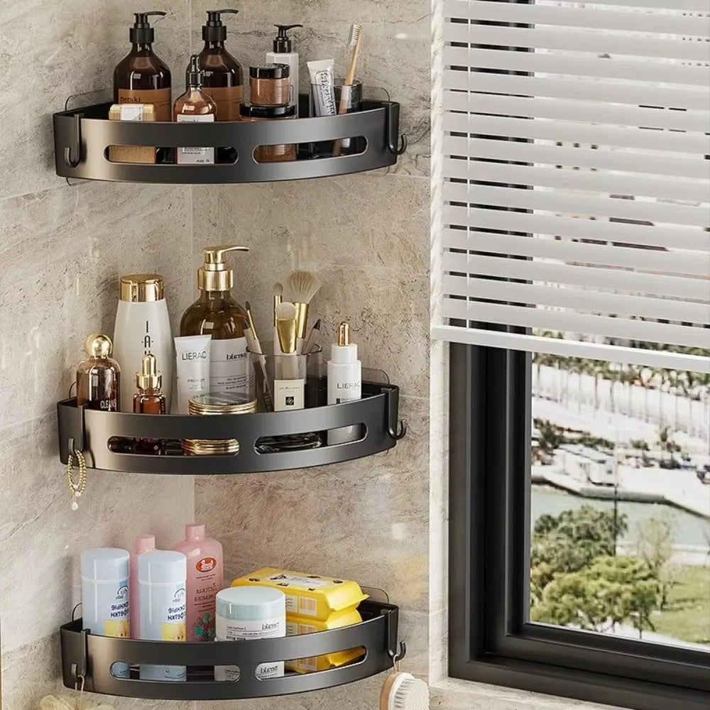 Soporte adhesivo para baño estante organizador para ducha, repisa de almacenamiento sin taladrar, esquinero para baño y toallero.