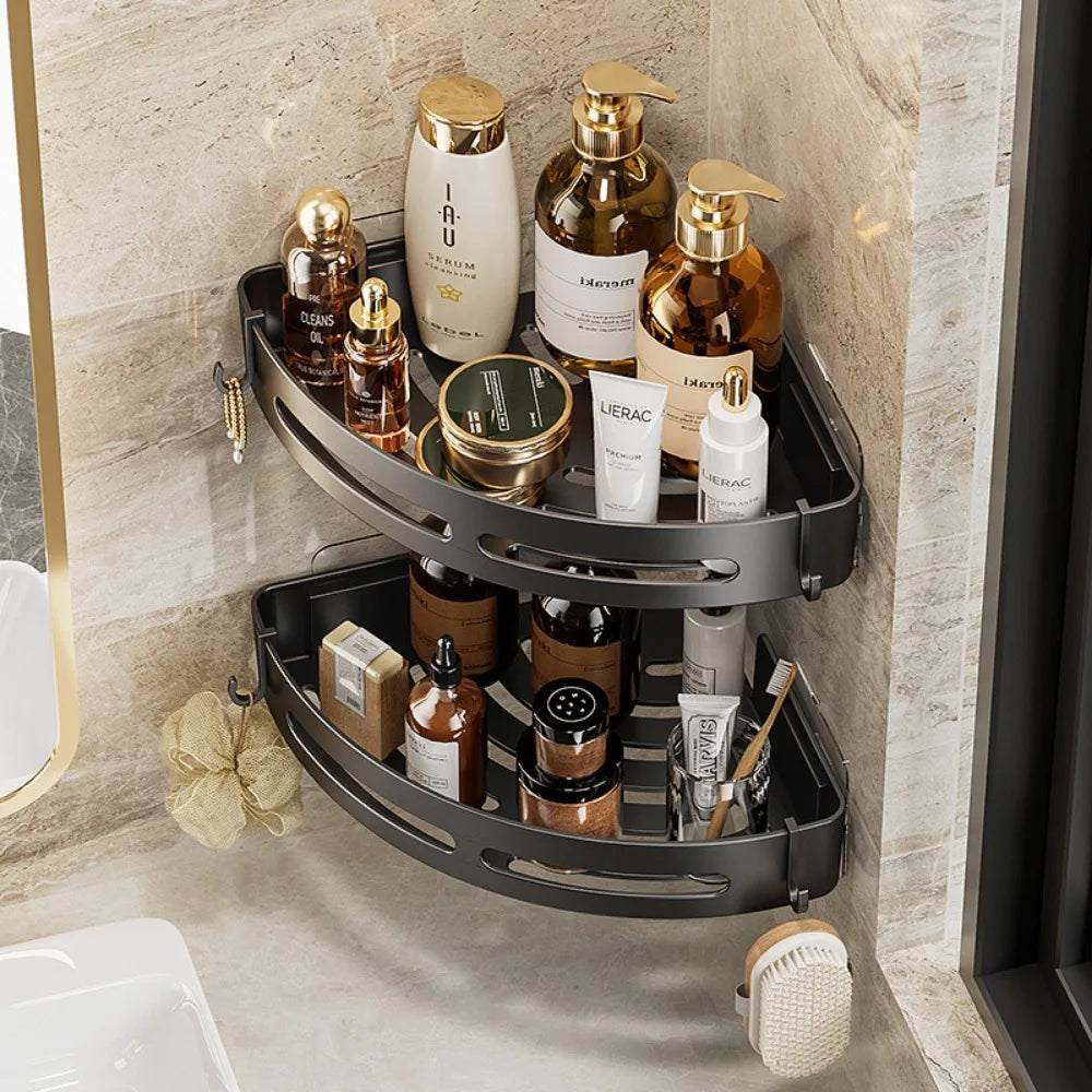 Soporte adhesivo para baño estante organizador para ducha, repisa de almacenamiento sin taladrar, esquinero para baño y toallero.