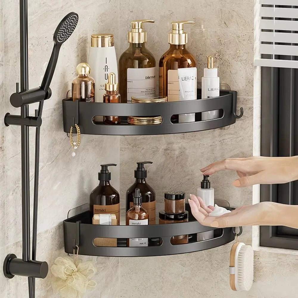 Soporte adhesivo para baño estante organizador para ducha, repisa de almacenamiento sin taladrar, esquinero para baño y toallero.