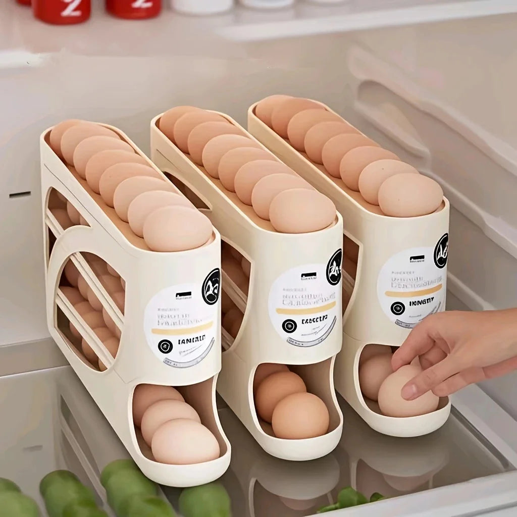 3-Tier Rolling Egg Storage Container for Refrigerator Holds 24 Eggs Organizer Rack Large Capacity Kitchen & Fridge Storage Box