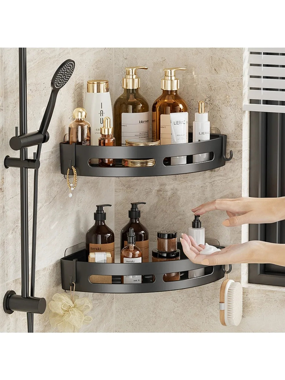 Soporte adhesivo para baño estante organizador para ducha, repisa de almacenamiento sin taladrar, esquinero para baño y toallero.