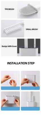 Wall Hanging Toilet Cleaning WC Brush Holder Long Handled Silicone Water Proof Quick Drying Soft Bristles Bathroom Accessories