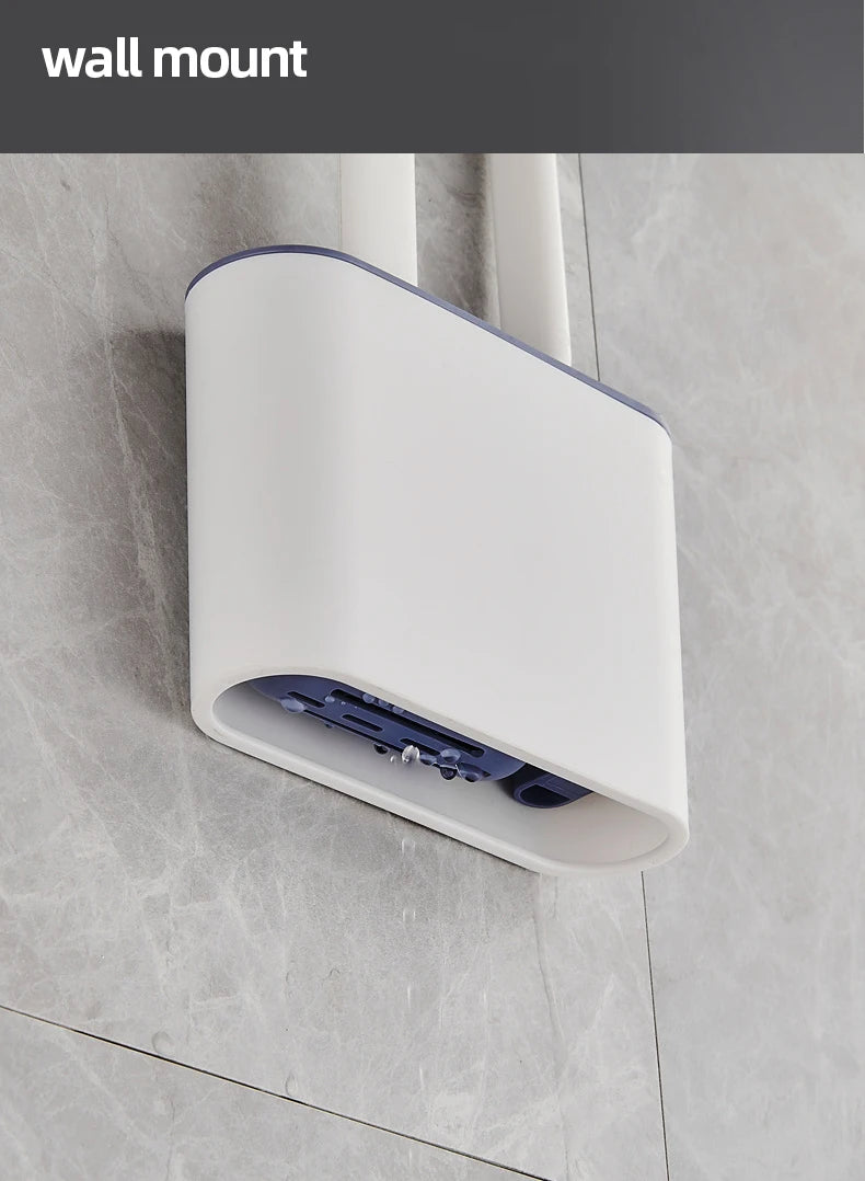 Wall Hanging Toilet Cleaning WC Brush Holder Long Handled Silicone Water Proof Quick Drying Soft Bristles Bathroom Accessories