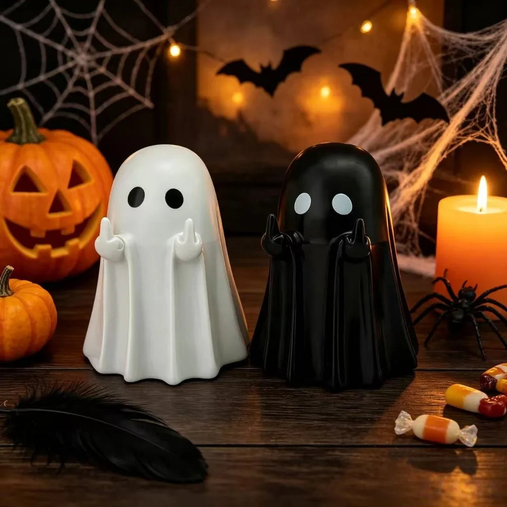 unidades: Figura de fantasma adorable haciendo el gesto del dedo medio; ideal para fiestas de Halloween, carnavales y celebraciones; sirve como adorno decorativo o relleno para bolsas de regalo.